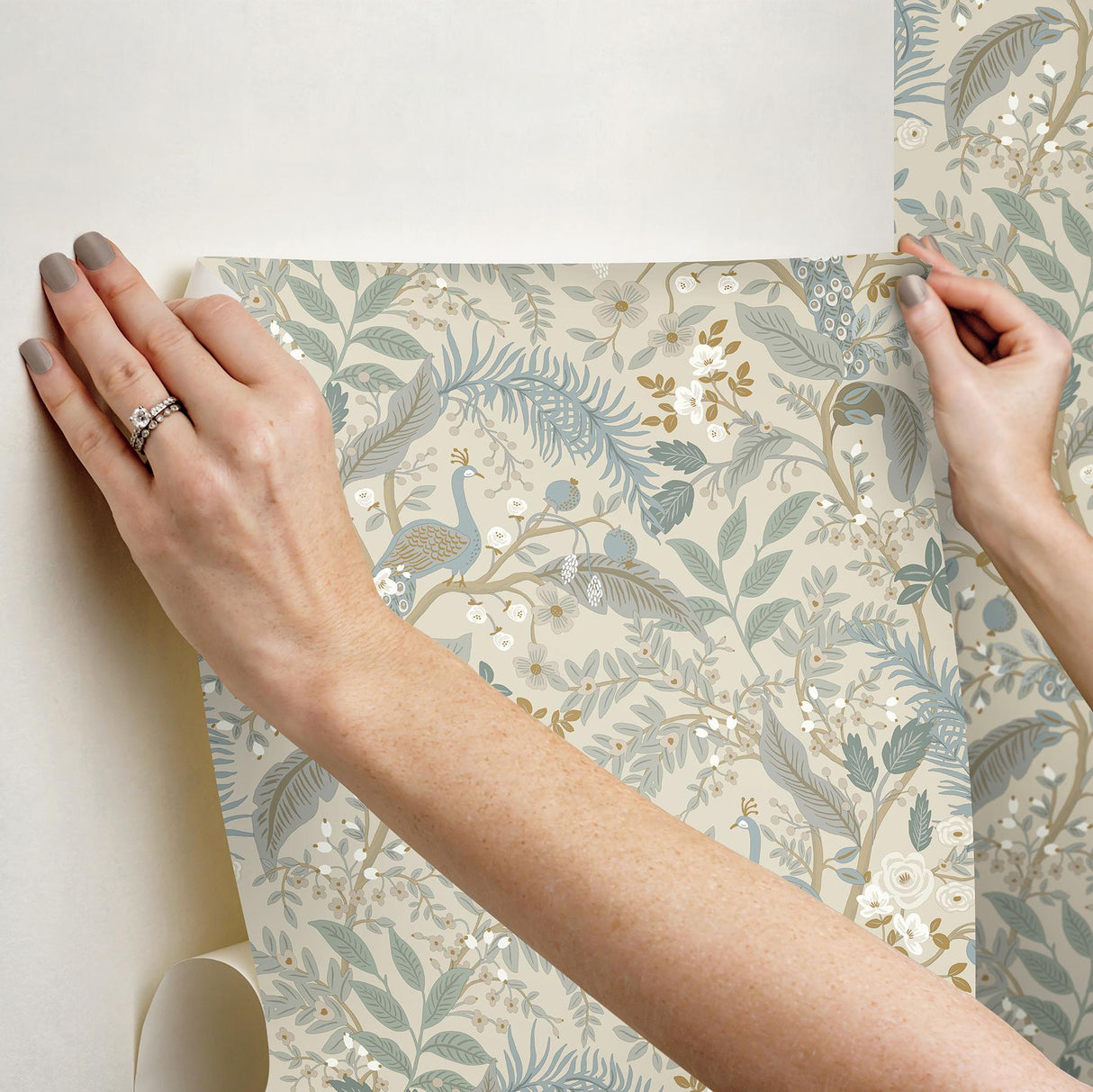 Rifle Paper Co. Peacock Garden Linen Peel And Stick Beige Wallpaper