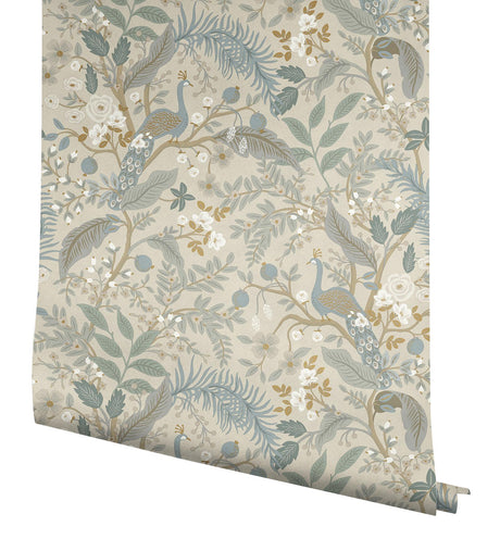 Rifle Paper Co. Peacock Garden Linen Peel And Stick Beige Wallpaper