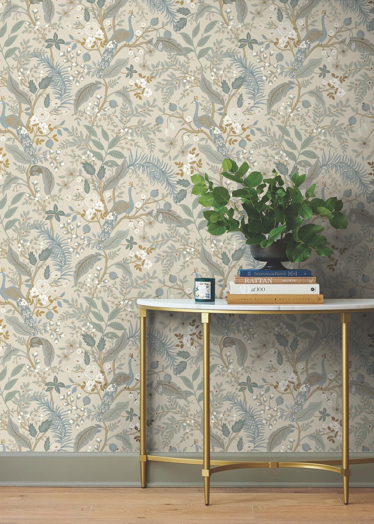Rifle Paper Co. Peacock Garden Linen Peel And Stick Beige Wallpaper