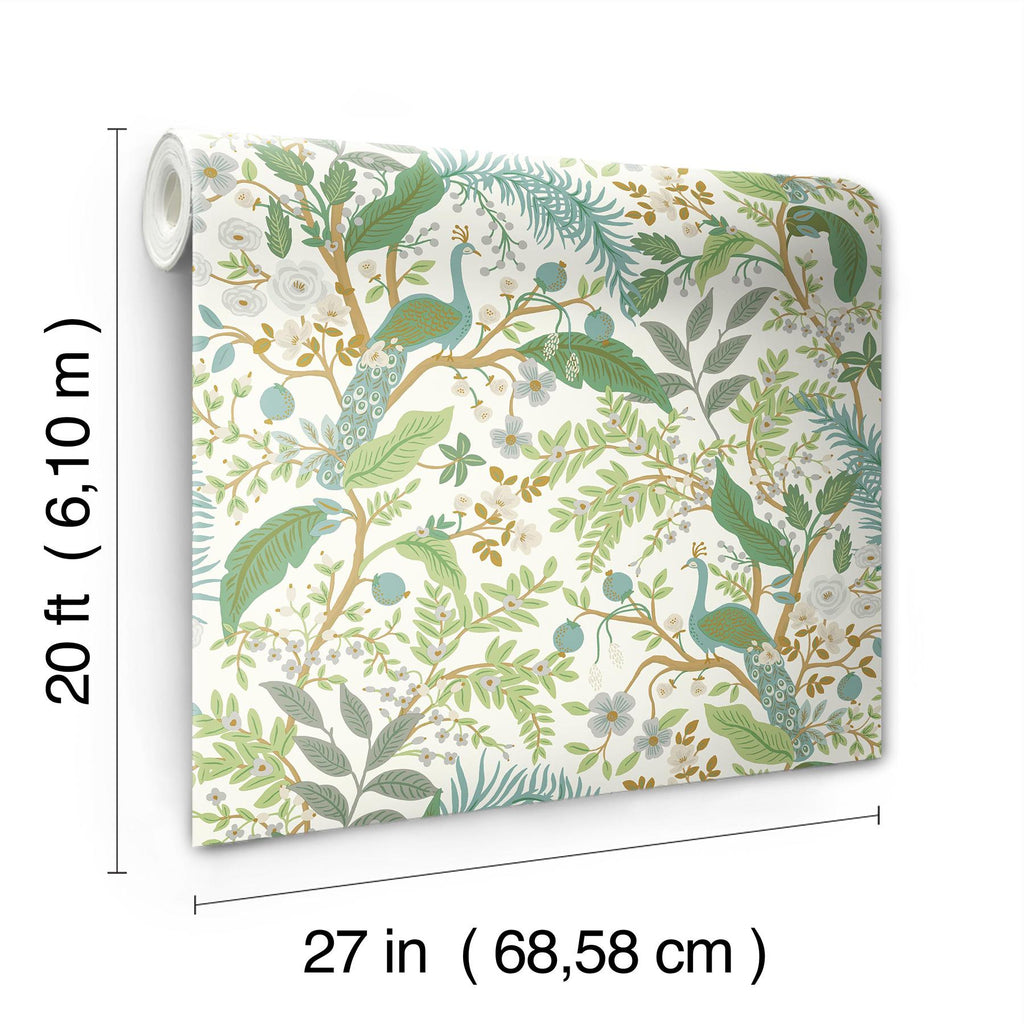 Rifle Paper Co. Peacock Garden White Peel And Stick Green Wallpaper