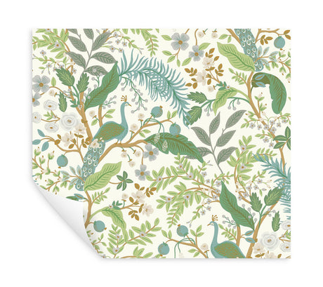 Rifle Paper Co. Peacock Garden White Peel And Stick Green Wallpaper