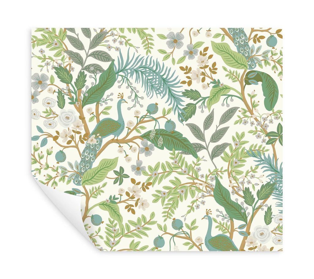 Rifle Paper Co. Peacock Garden White Peel And Stick Green Wallpaper