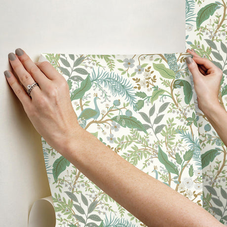 Rifle Paper Co. Peacock Garden White Peel And Stick Green Wallpaper