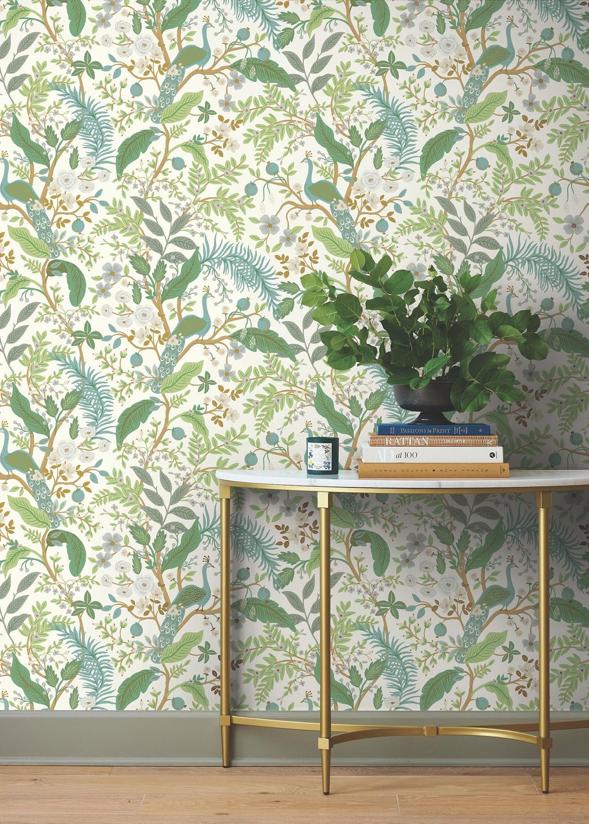 Rifle Paper Co. Peacock Garden White Peel And Stick Green Wallpaper