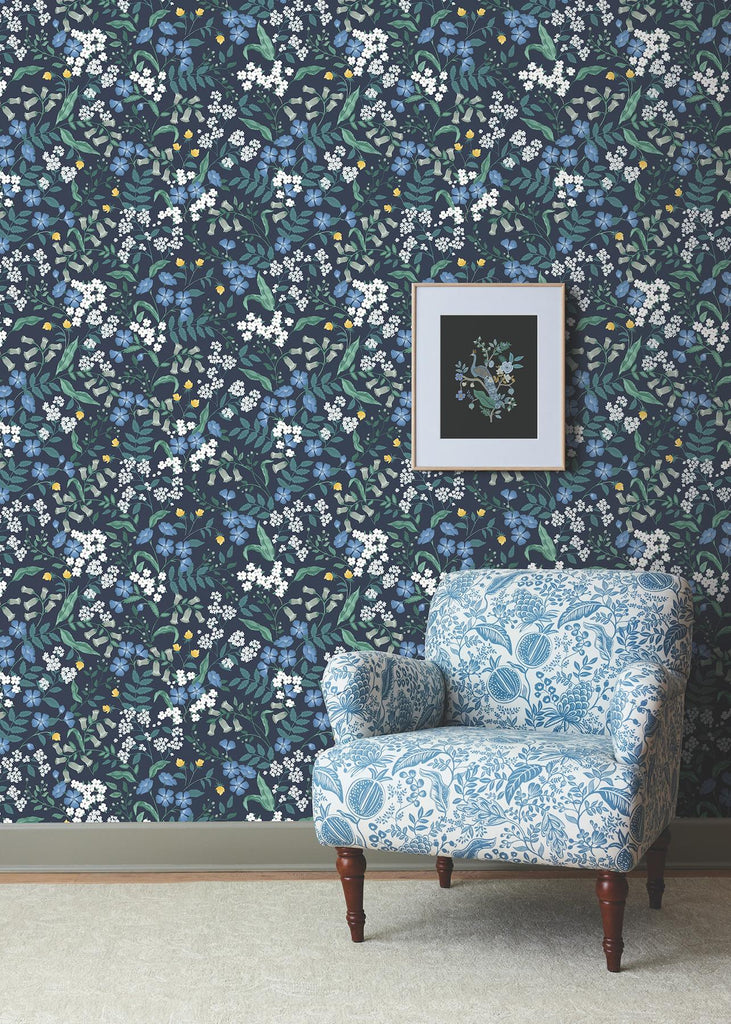 Rifle Paper Co. Sweetbrier Navy Peel And Stick Blue Wallpaper