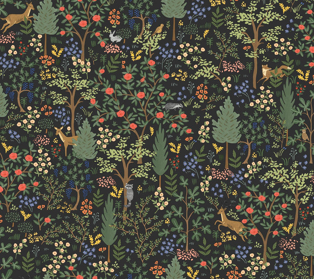 Rifle Paper Co. Woodland Black Peel and Stick Black Wallpaper