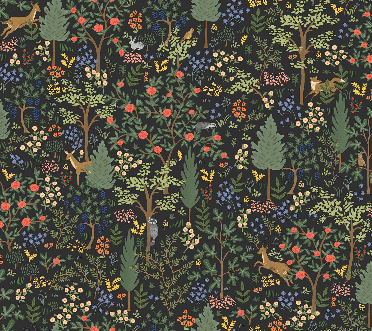 Rifle Paper Co. Woodland Black Peel And Stick Black Wallpaper