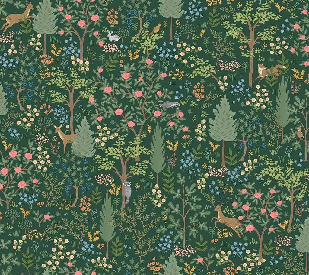 Rifle Paper Co. Woodland Emerald Peel and Stick Green Wallpaper