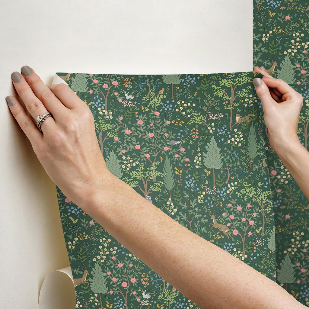 Rifle Paper Co. Woodland Emerald Peel And Stick Green Wallpaper