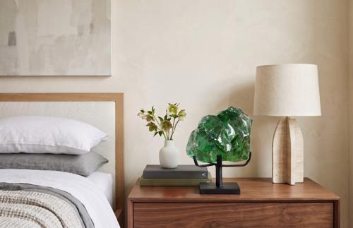 Phillips Collection Refractory Glass Sculpture Green On Base Accent