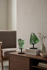 Phillips Collection Refractory Glass Sculpture Green On Base Accent
