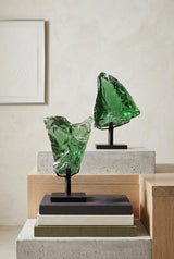 Phillips Collection Refractory Glass Sculpture Green On Base Accent
