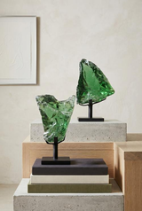 Phillips Collection Refractory Glass Sculpture Green On Base Accent