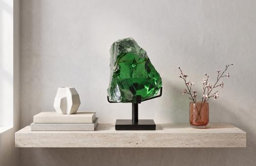 Phillips Collection Refractory Glass Sculpture Green On Base Accent