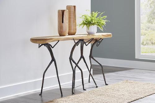 Phillips Atlas Console Table, Natural Finish, Metal Brown Consol