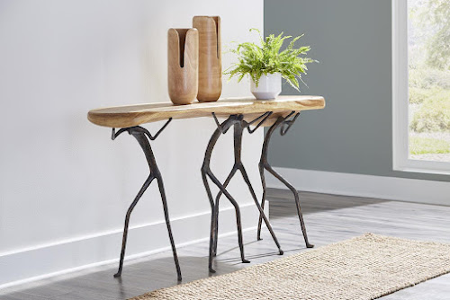 Phillips Collection Atlas  Table, Natural Finish, Metal Brown Console