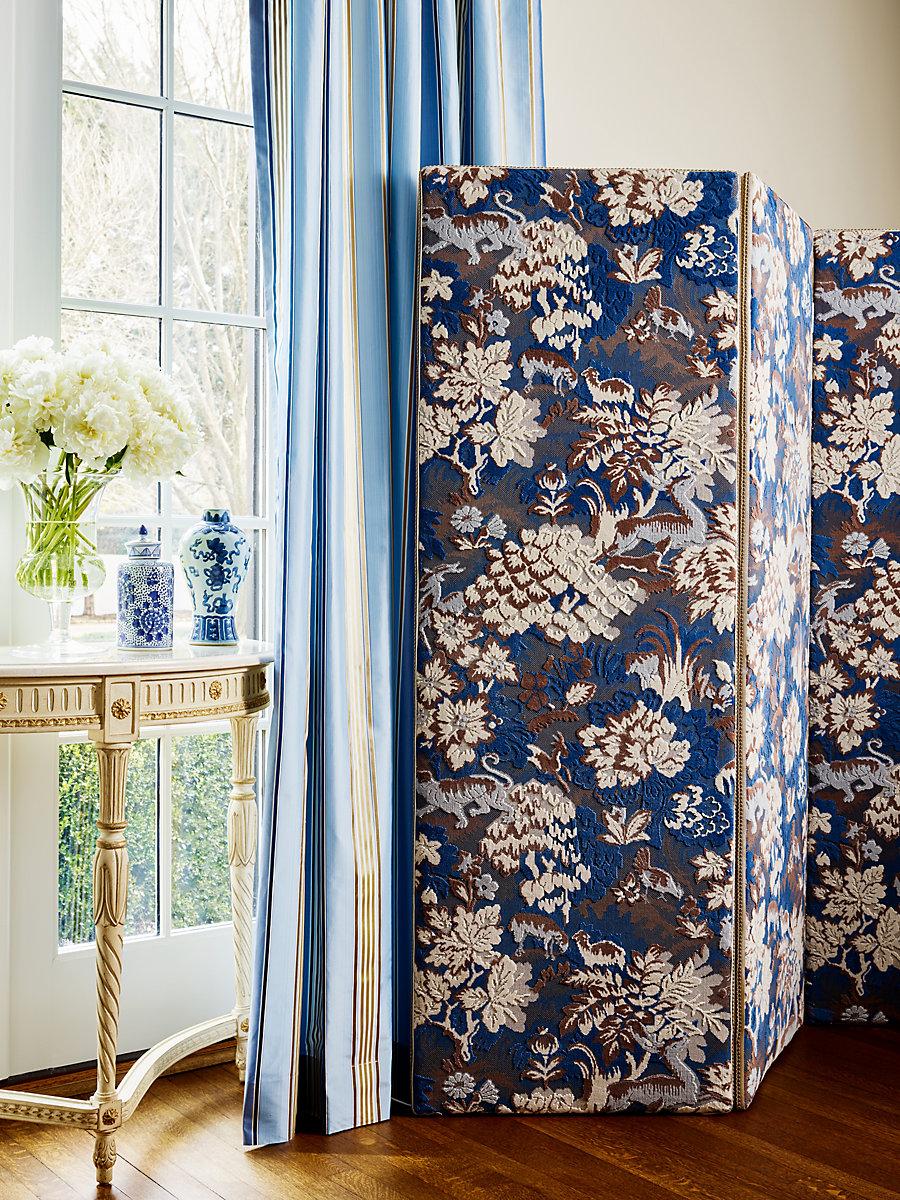 Scalamandre Tails Tale Blue Wood Fabric