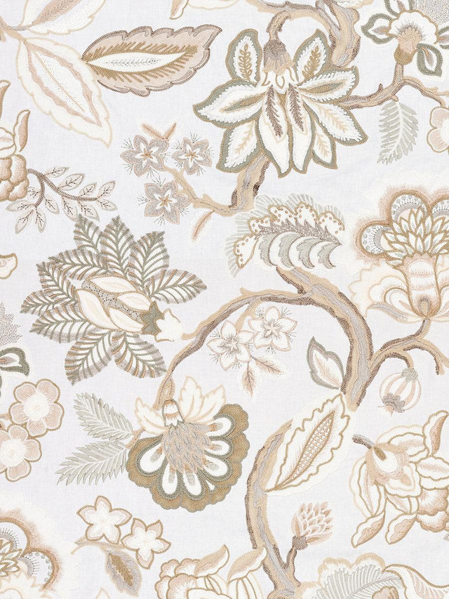 Scalamandre Hillside Crewel Ivory Fabric