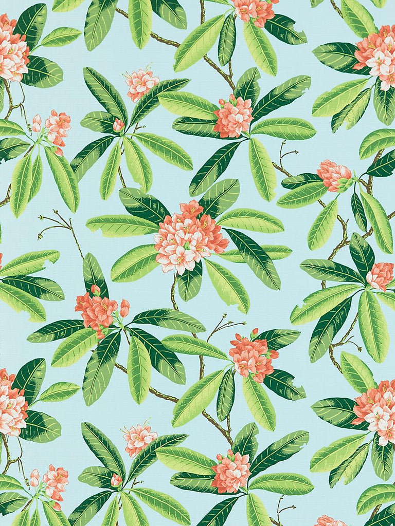 Scalamandre RHODODENDRON - OUTDOOR CORAL ON AQUA Fabric