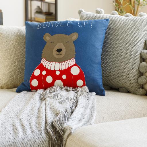 Surya Bundle Up Bear BUB-001 Black Dark Blue 22"H x 22"W Pillow Cover