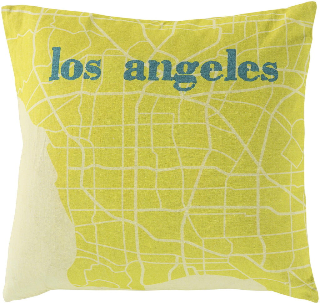 Surya City Maps SY-016 Grass Green Mustard 18"H x 18"W Pillow Cover