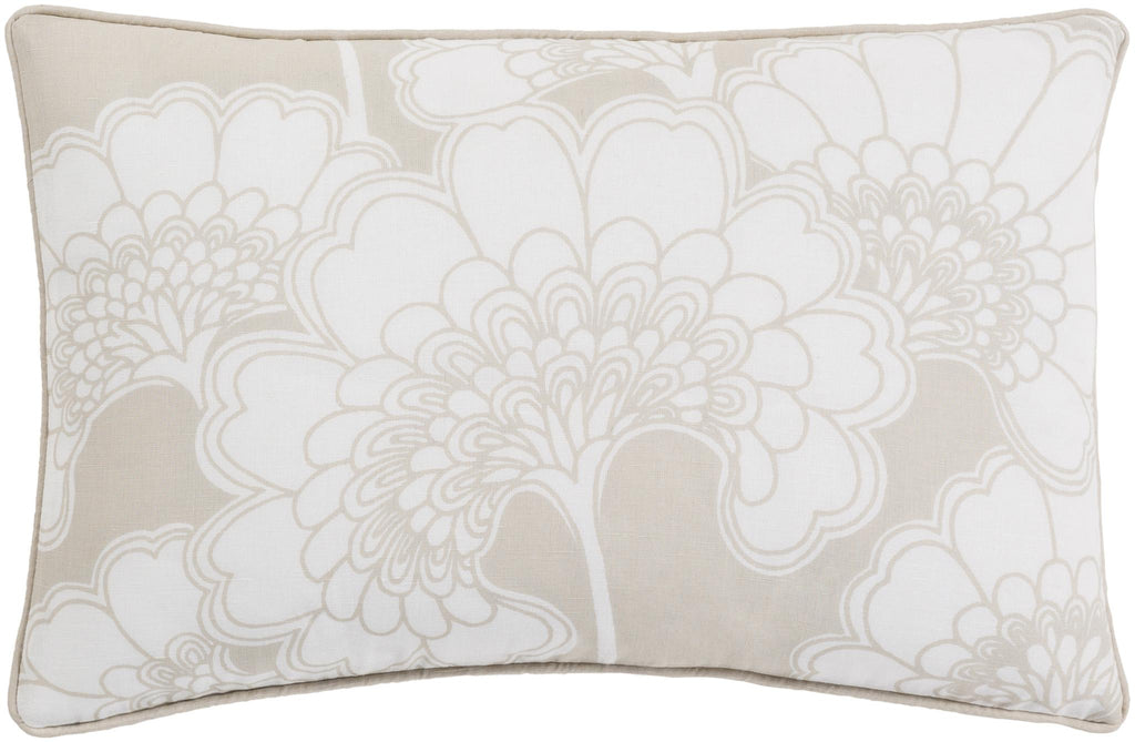 Surya Japanese Floral JA-001 Beige White 13"H x 20"W Pillow Cover