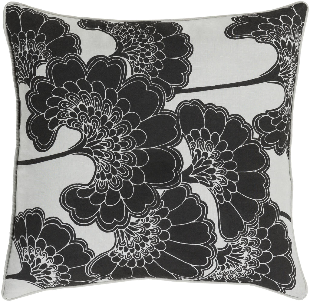 Surya Japanese Floral JA-002 Black Off-White 13"H x 20"W Pillow Cover