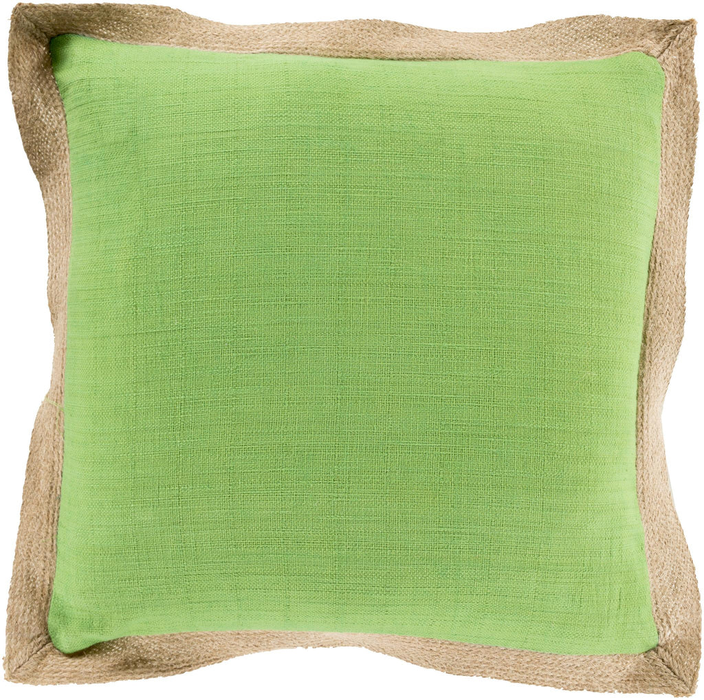 Surya Jute Flange JF-001 Grass Green Tan 18"H x 18"W Pillow Cover