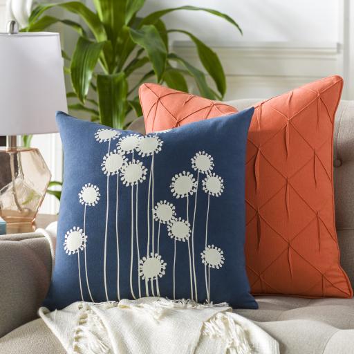 Surya Lachen LHN-007 Cream Dark Blue 20"H x 20"W Pillow Kit