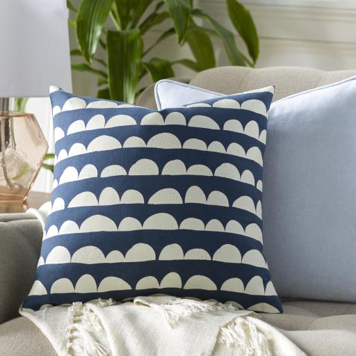 Surya Lachen LHN-016 Cream Dark Blue 18"H x 18"W Pillow Kit
