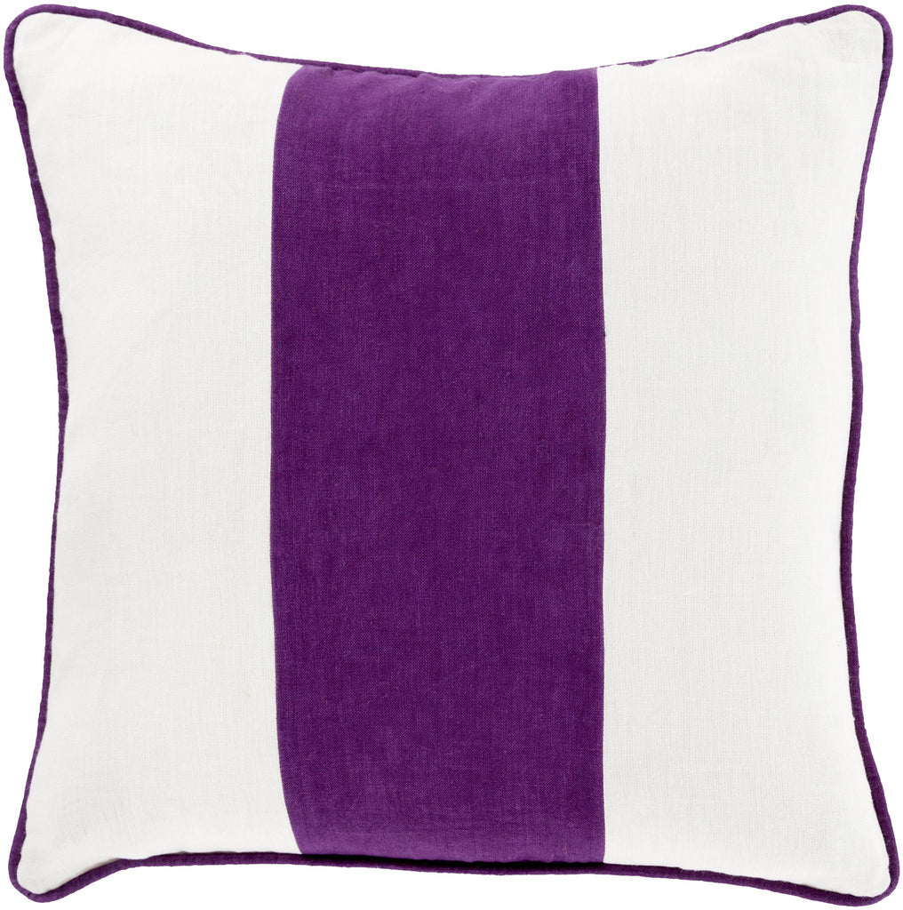 Surya Linen Stripe LS-002 Cream Medium Purple 20"H x 20"W Pillow Cover