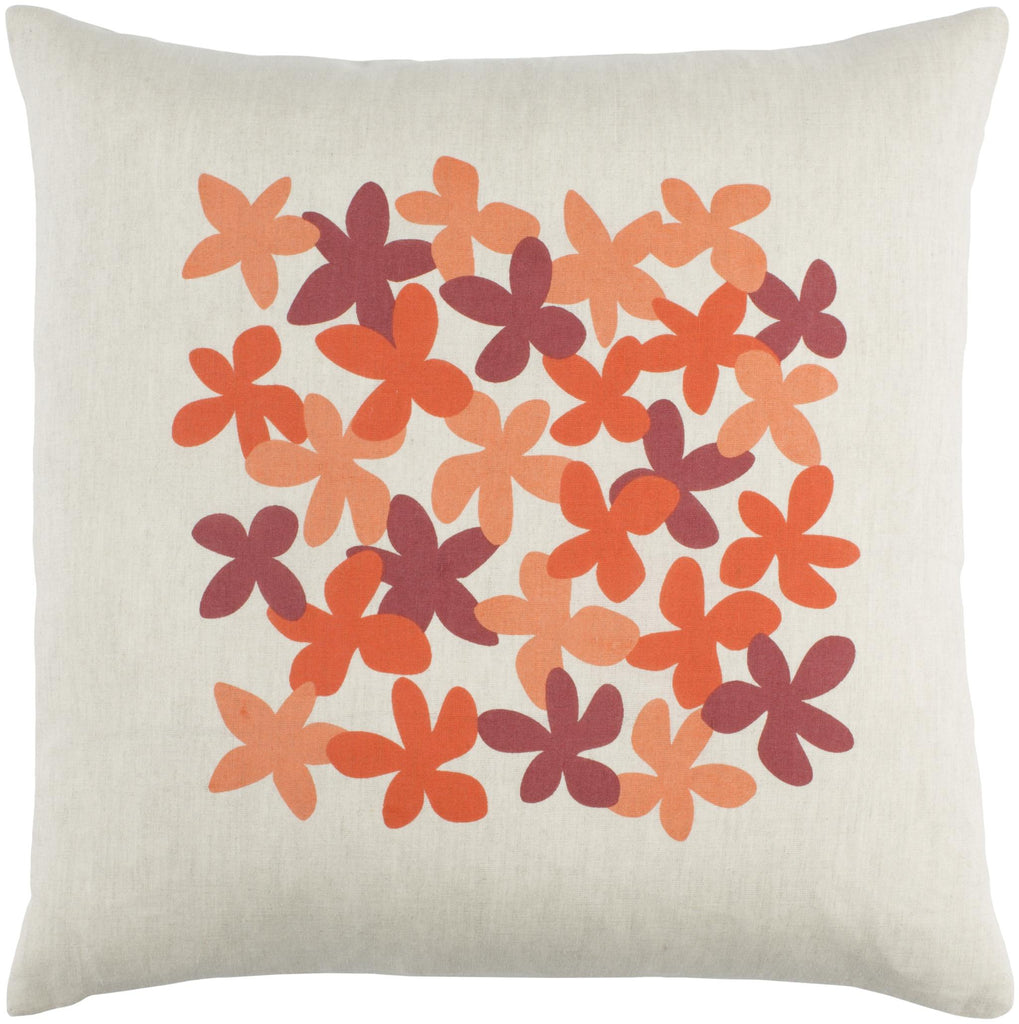 Surya Little Flower LE-001 Beige Brick Red 18"H x 18"W Pillow Cover