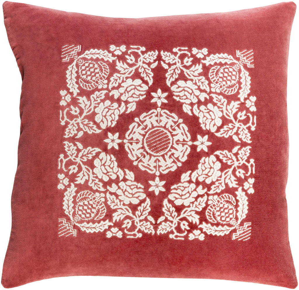 Surya Smithsonian SMI-004 Brick Red Cream 20"H x 20"W Pillow Cover