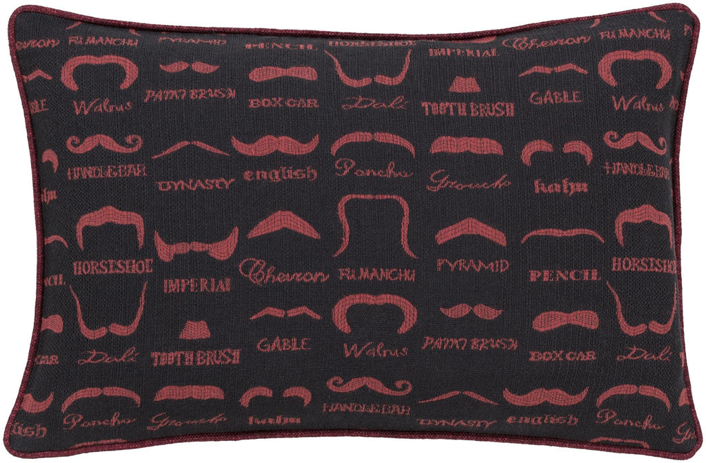 Surya Wax that Stache WTS-002 Black Magenta 13"H x 19"W Pillow Cover