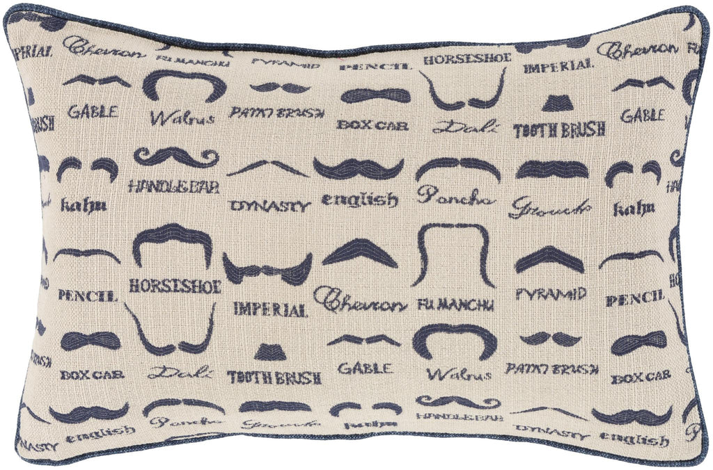 Surya Wax that Stache WTS-004 Beige Navy 13"H x 19"W Pillow Cover