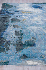 Exquisite Rugs Cosmo Hand-Knotted Wool and Bamboo Silk 5706 Blue/Silver/Dark Gray 14' x 10' Area Rug
