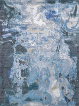 Exquisite Cosmo Hand-Knotted Wool and Bamboo Silk Blue/Silver/Dark Gray Area Rug 8.0'X10.0' Rug