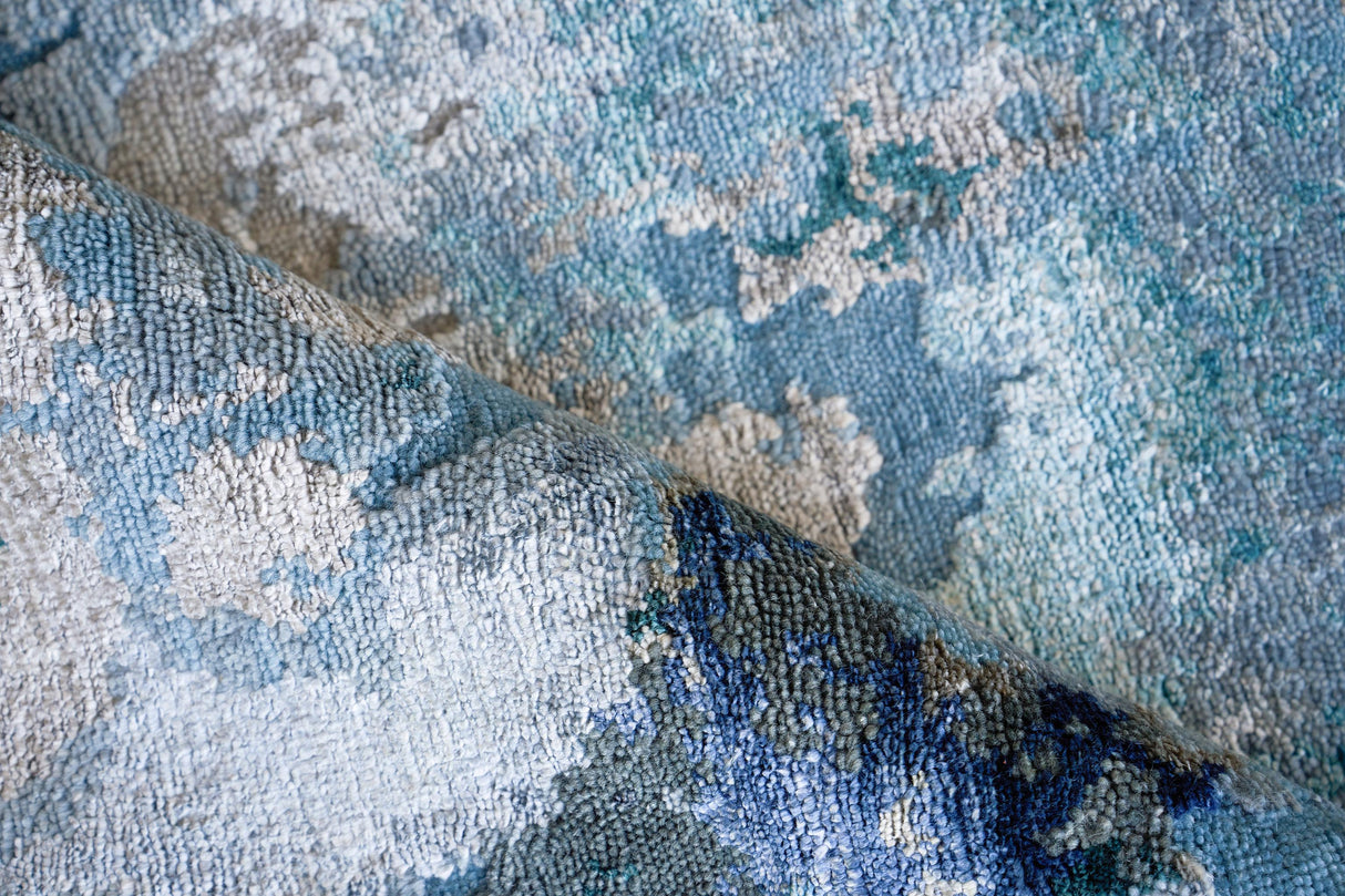 Exquisite Rugs Cosmo Hand-Knotted Wool and Bamboo Silk 5706 Blue/Silver/Dark Gray 10' x 8' Area Rug