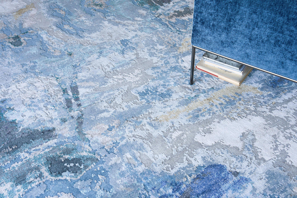 Exquisite Rugs Cosmo Hand-Knotted Wool and Bamboo Silk 5706 Blue/Silver/Dark Gray 10' x 8' Area Rug