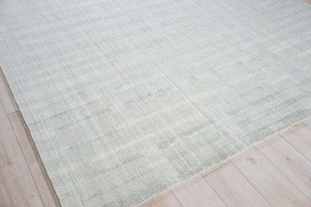 Exquisite Robin Stripe Handloomed Bamboo Silk and New Zealand Wool Light Silver Area Rug 10.0'X14.0' Rug