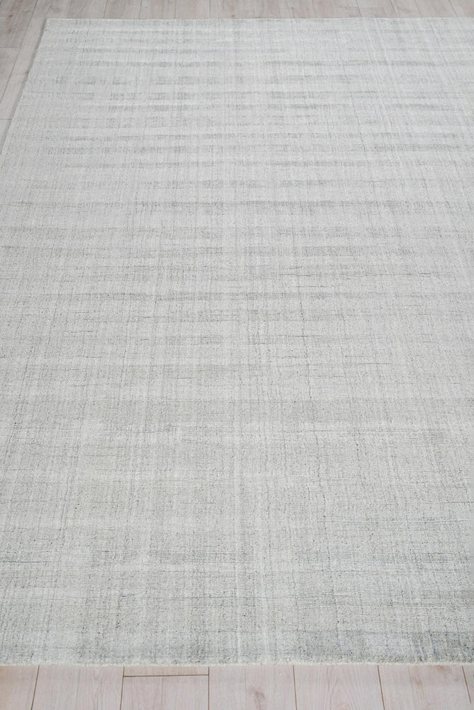 Exquisite Robin Stripe Handloomed Bamboo Silk and New Zealand Wool Light Silver Area Rug 12.0'X15.0' Rug