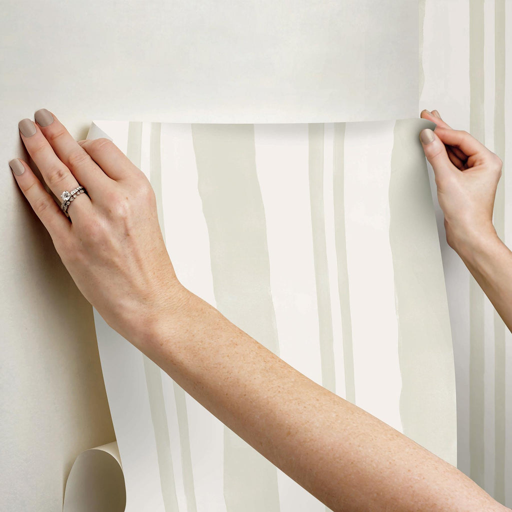 RoomMates Winston Watercolor Cream Stripe Peel And Stick Cream Wallpaper