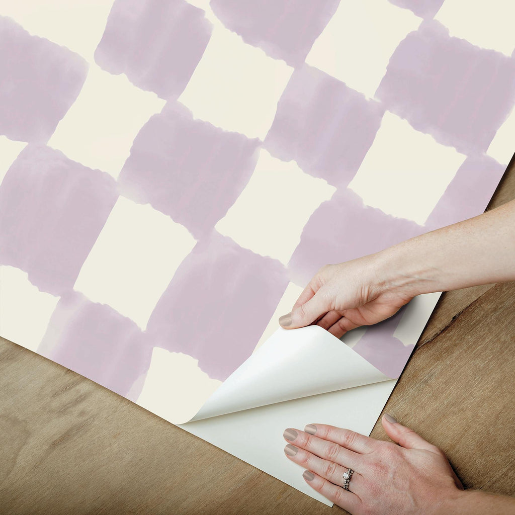 RoomMates Tess Watercolor Soft Lavender Checker Peel And Stick Purple Wallpaper