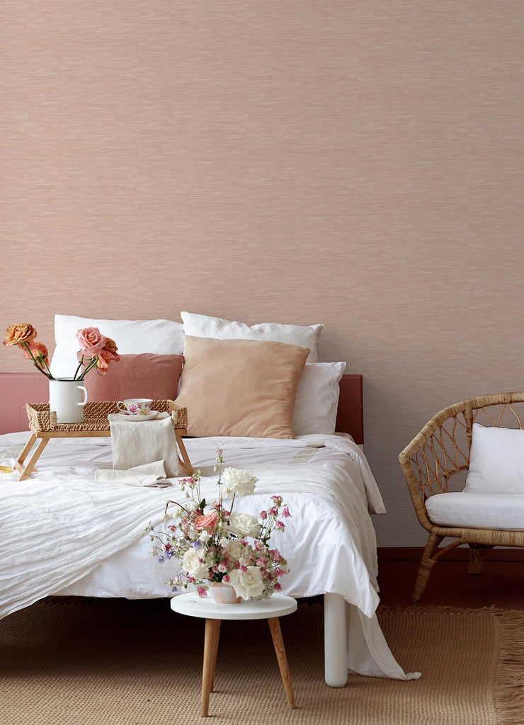 RoomMates Stella Potter'S Clay Peach Grasscloth Peel And Stick Pink Wallpaper