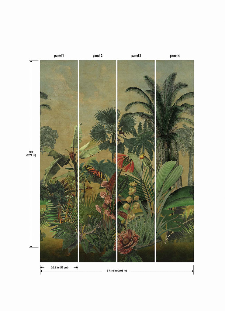 RoomMates Hilo Tropical Island Tapestry Peel And Stick Mural Green Wallpaper