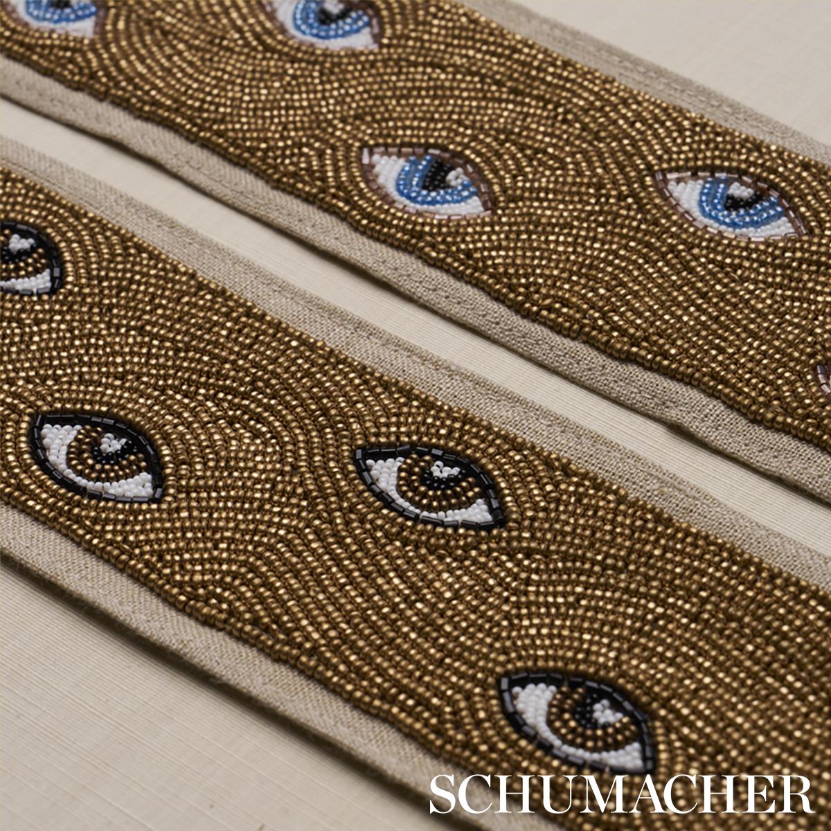Schumacher Mind'S Eye Beaded Tape Blue & Gold Trim