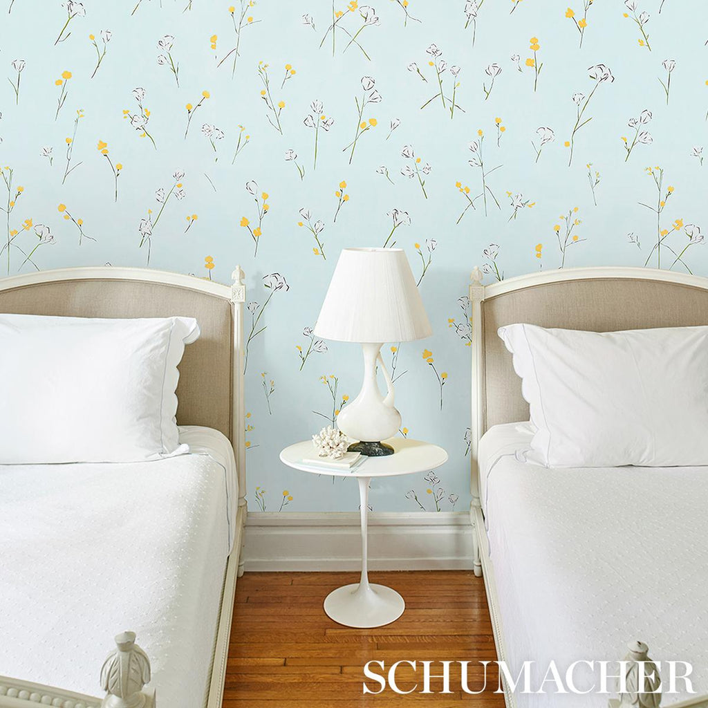 Schumacher Alex'S Floral Mist Blue Wallpaper