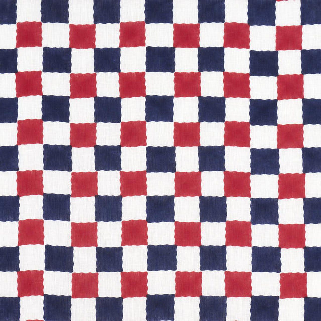 Schumacher Chequer Hand Block Print Red/Navy Fabric