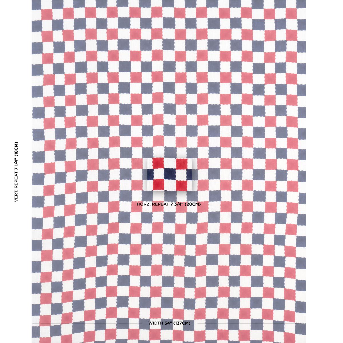 Schumacher Chequer Hand Block Print Red/Navy Fabric