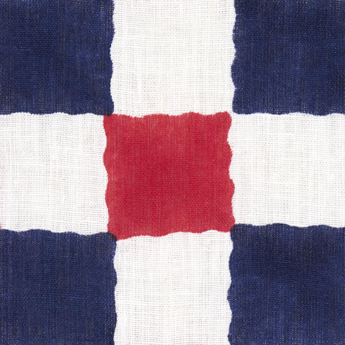 Schumacher Chequer Hand Block Print Red/Navy Fabric